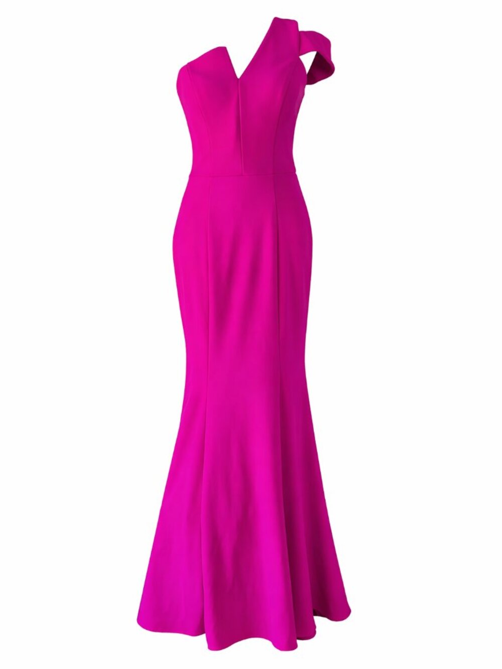 NWT Betsy & Adam One-Shoulder Fuchsia Mermaid Gown | Size 6 - Picture 2 of 6